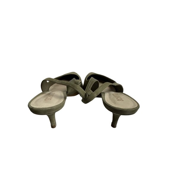 Schutz Olive Green Suede Pointed Toe Slingback Kitten Heels Size 8 - Picture 7 of 10